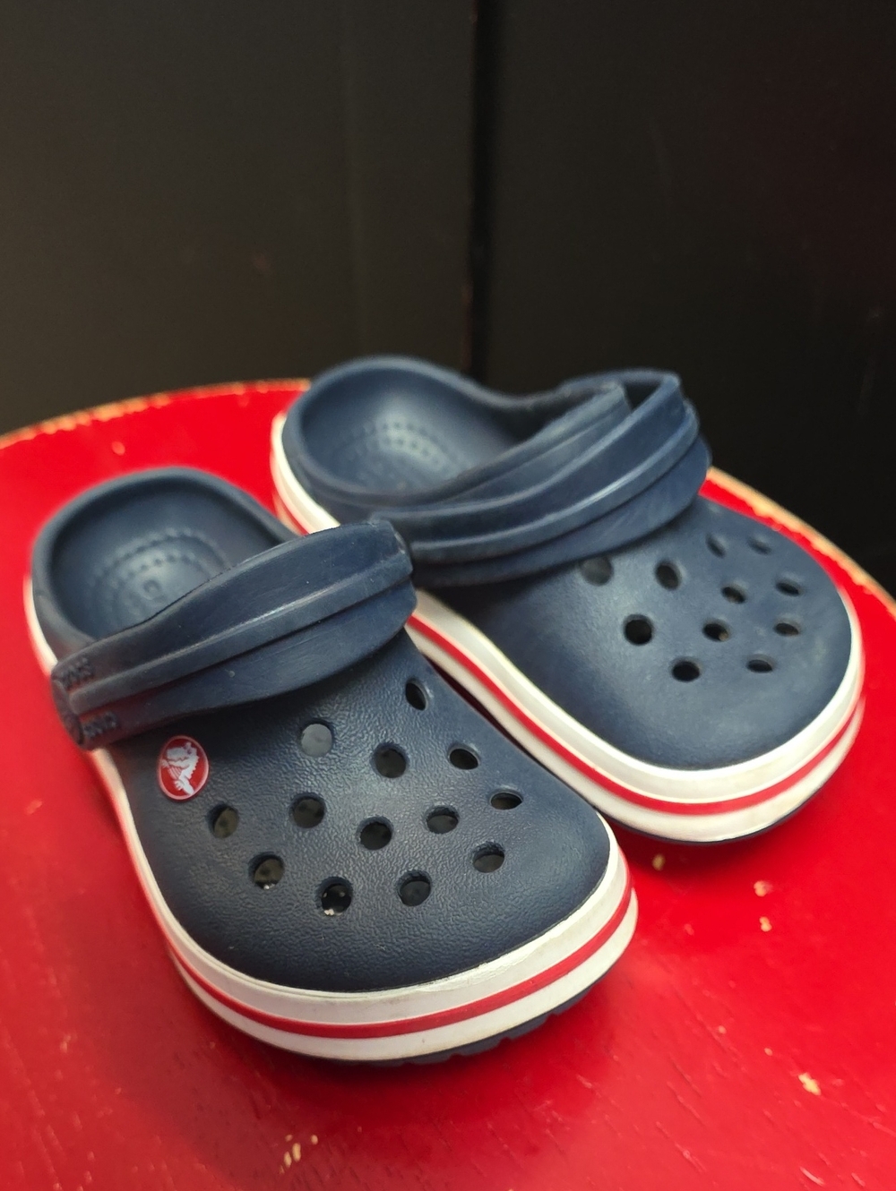 Toddler Crocs Navy Blue And Red Stripe Size C 6